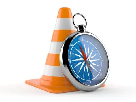 Compass with traffic cone Stock Illustration