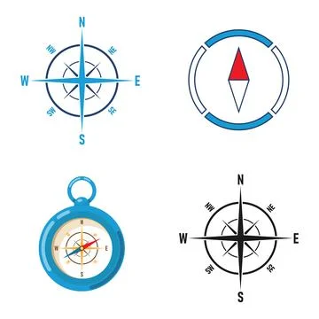 Compass, vintage compass icon, blue compass isolated on white background. Stock Illustration