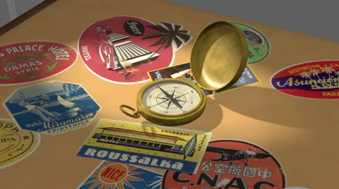 A compass on vintage suitcase Stock Footage 50166718