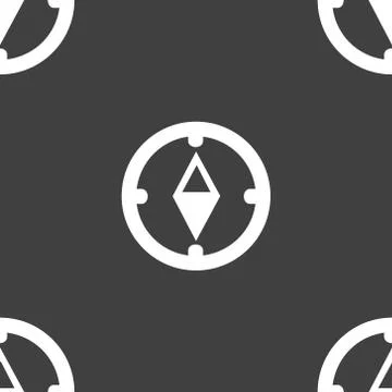Compass web icon. flat design. Seamless gray pattern. Stock Illustration