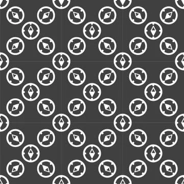 Compass web icon. flat design. Seamless gray pattern. Stock Illustration