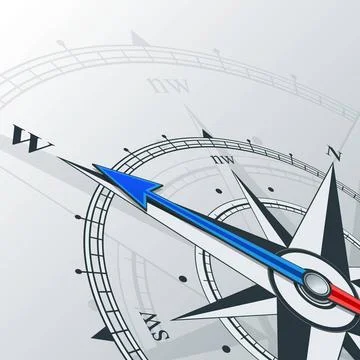 Compass west Compass with wind rose, the arrow points to the west. Illustr... Stock Photos