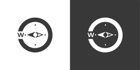 Compass west direction. Isolated icon on black and white background. Weather  Stock Illustration