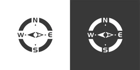 Compass. West direction. Isolated icon on black and white background. Weather Stock Illustration