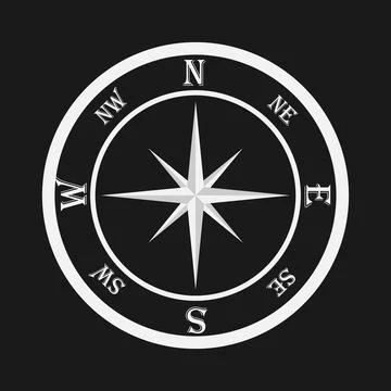 Compass, white compass on a black background. Compass icon. Stock Illustration