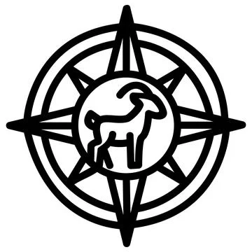 Compass wind rose with goat line icon Stock Illustration