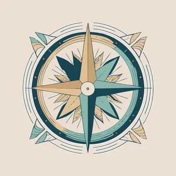Compass wind rose in stylized and colored illustration Stock Illustration