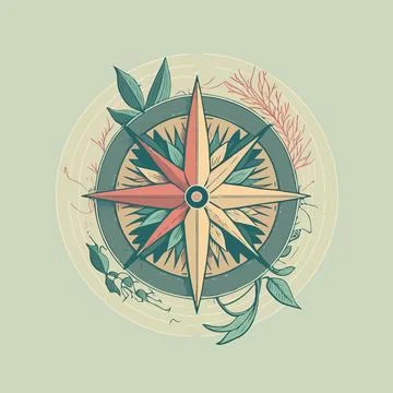 Compass wind rose in stylized and colored illustration Stock Illustration