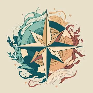 Compass wind rose in stylized and colored illustration Stock Illustration