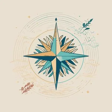 Compass wind rose in stylized and colored illustration Stock Illustration