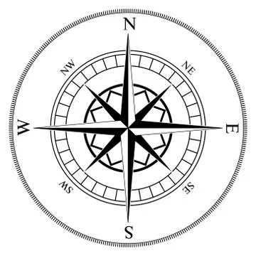 Compass winds rose black and white vector shape. Stock Illustration