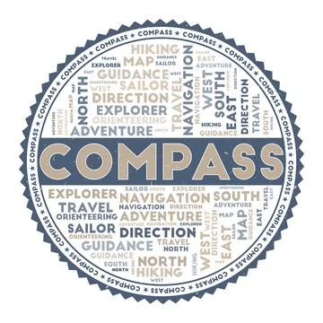 COMPASS word image. Compass concept with word clouds and round text. Nice c.. Stock Photos