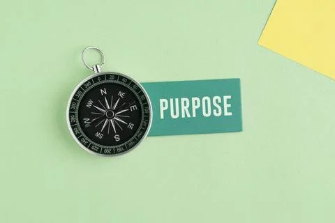 A compass with the word PURPOSE. Purpose Concept: Finding Life Direction, B.. Stock Photos