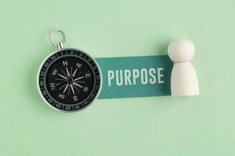 A compass with the word PURPOSE. Purpose Concept: Finding Life Direction, B.. Stock Photos