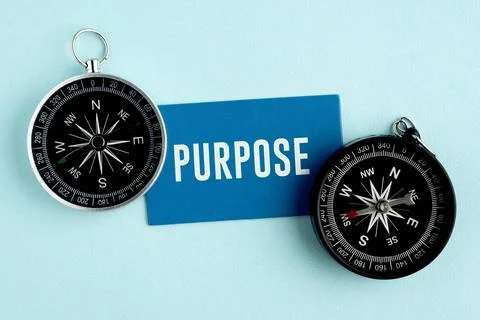 A compass with the word PURPOSE. Purpose Concept: Finding Life Direction, B.. Stock Photos