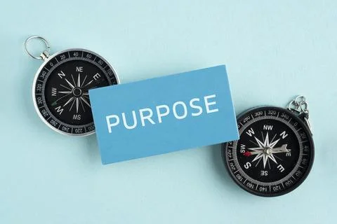 A compass with the word PURPOSE. Purpose Concept: Finding Life Direction, B.. Stock Photos