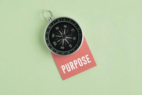 A compass with the word PURPOSE. Purpose Concept: Finding Life Direction, B.. Stock Photos