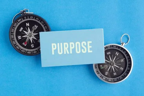 A compass with the word PURPOSE. Purpose Concept: Finding Life Direction, B.. Stock Photos
