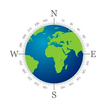 Compass with world map and white background Stock Illustration