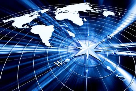 Compass with world map Illustrazione stock