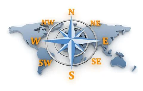 Compass on World Map 스톡 일러스트