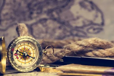 Compass on the world map Stock Photos