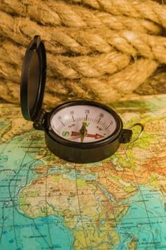 Compass on the world map Stock Photos