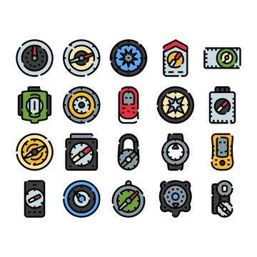 Compasses and navigation tools icons set directing location イラスト素材