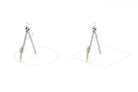 Compasses drawing square, unusual concept, 3d rendering. Illustrazione stock