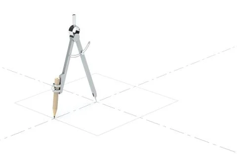 Compasses drawing, unusual concept, 3d rendering. Stock Illustration