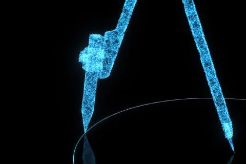 Compasses made up of lines with black background, 3d rendering. Stock Illustration