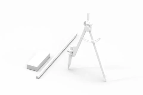 Compasses with white background, tools for drawing, 3d rendering. Stock Illustration