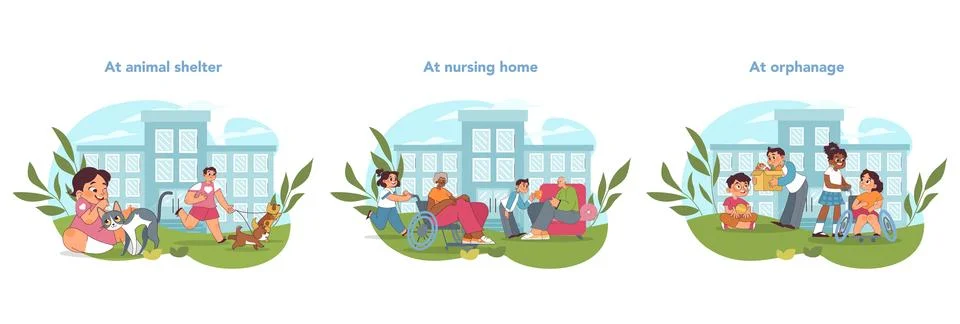 Compassion in action set. Vector illustration Illustrazione stock