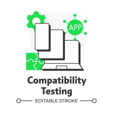 Compatibility testing flat outline concept icon Stock Illustration