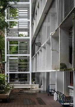 A compelling architectural perspective highlighting the stark geometric lin.. Stock Photos