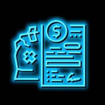 Compensation broken or lost parcel neon glow icon illustration Stock Illustration