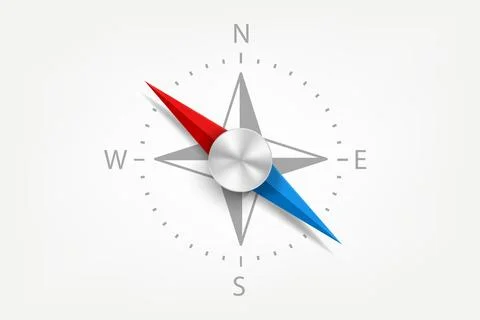 Compes with red and blue arrows. 3d vector object isolated on white backgroun Stock Illustration