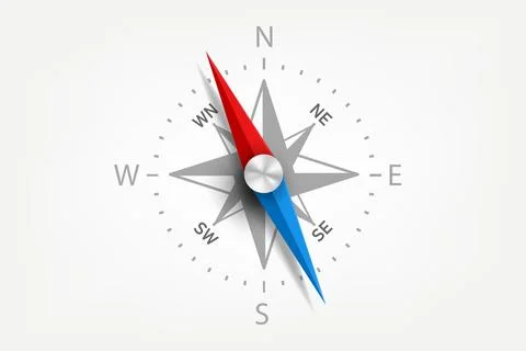 Compes with red and blue arrows. 3d vector object isolated on white backgroun Stock Illustration