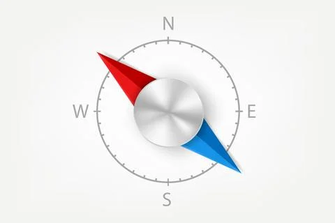 Compess with red and blue arrows. 3d vector object isolated on white backgrou Stock Illustration