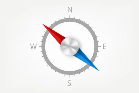 Compess with red and blue arrows. 3d vector object isolated on white backgrou Stock Illustration
