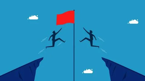 Compete for victory. Two men compete for the red flag Stock Illustration