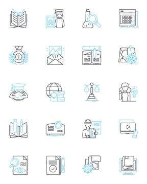 Competence linear icons set. Mastery, Proficiency, Capability, Skillfulness Stock Illustration