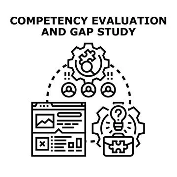 Competency evaluation and gap study process illustration Stock Illustration