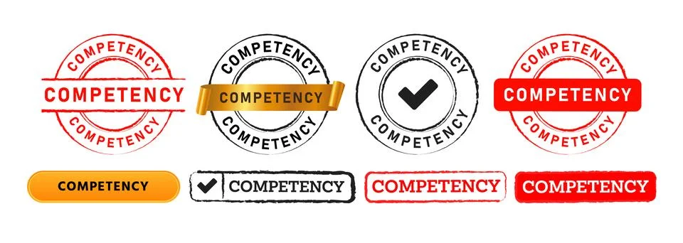 Competency rectangle and circle rubber stamp label sticker sign for Stock Illustration