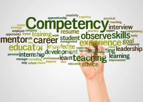 Competency word cloud and hand with marker concept ~ Clip Art #96702135