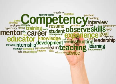 Competency word cloud and hand with marker concept Stock Illustration