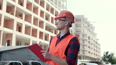 Competent man working at construction site outside Stock Photos