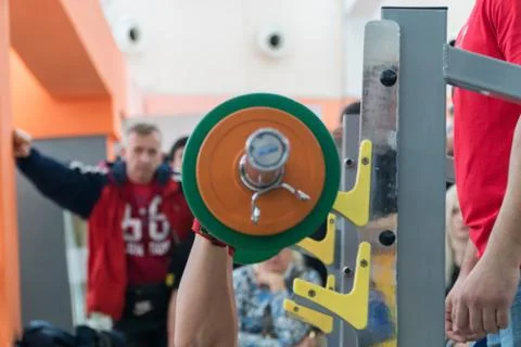 Competition bench press bar Stock Photos