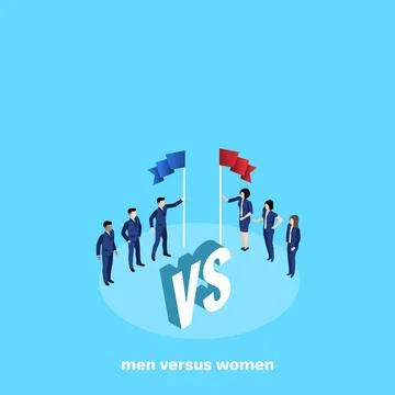 Competition between two business teams, men and women in business suits, isom Illustrazione stock