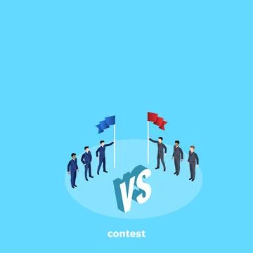 Competition between two business teams, men in business suits, isometric imag Stock Illustration